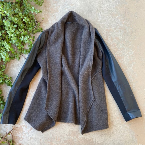 Eileen Fisher Jackets & Blazers - Eileen Fisher Wool Leather Open Jacket Cardigan